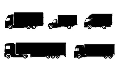 Collection of vector illustrations of truck icons. Suitable for design elements of transportation, cargo delivery, distribution and shipping. Silhouette of truck transportation.