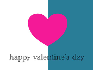 Fototapeta na wymiar cute pink heart on white and blue background and wording happy Valentine's Day .valentine card for couple ,family, friends in flat vector style