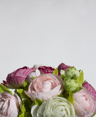 Silk flower style Cabbage Roses Bouquets isolated white background.