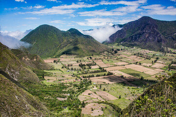Patchwork quilt agriculture inside of the Pululahua Crater, Pululahua Geobotanical Reserve, Ecuador