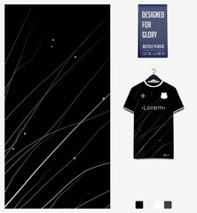 Fabric pattern design. Abstract pattern on black background for soccer jersey, football kit or sports uniform. T-shirt mockup template. Abstract sport background.