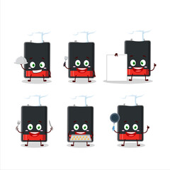 Cartoon character of low battery with various chef emoticons