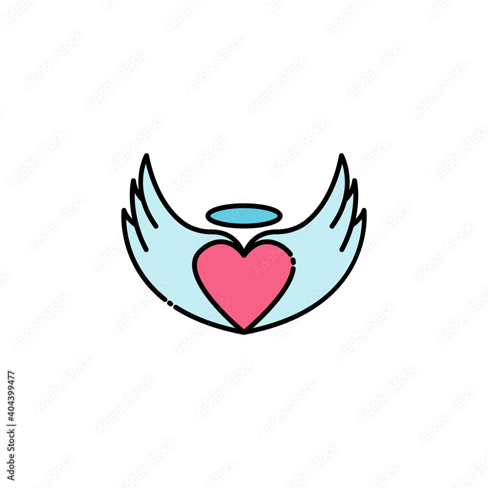 Poster heart lineal color icon with angel wing. simple design editable. design template vector
