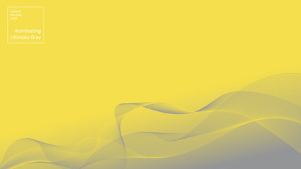 Vector abstract futuristic background in two colors of the year 2021. Ultimate gray and Illuminating yellow. The lines form waves. Banner, social media design. Copyspace.