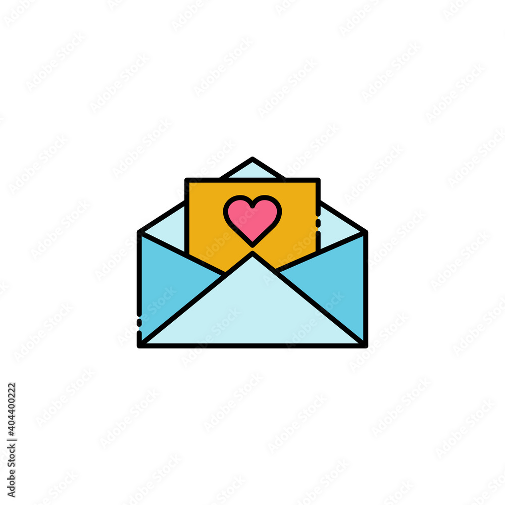Poster open message lineal color icon with heart. love message icon. simple design editable. design templat