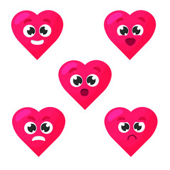 set of hearts emoji symbol of love. Set of Valentines smileys emoticons. 