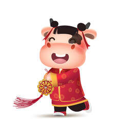Happy chinese new year 2021,Happy little cow holding gold ingots
with little mouse holding gold ingots,artwork ,wealthy, zodiac,year of the ox,Chinese Translation 