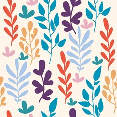 Bright flowers and herbs on a beige background, seamless botanical pattern