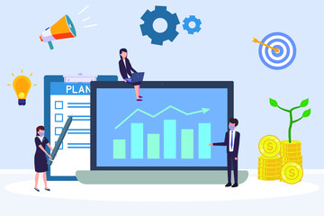 Business people working with financial graph on the laptop screen for data analysis. Data analysis vector concept