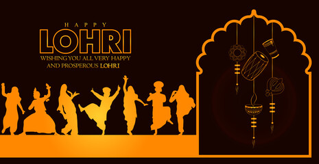 Happy Lohri holiday background for Punjabi festival. Vector illustration 