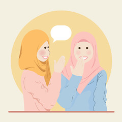 Cute Hijab Muslim Girls Chatting Whispering and Gossiping to each other