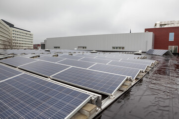 the solar panels on the roof on a raining day
