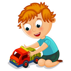 Obraz na płótnie Canvas Little boy playing with toy truck illustration