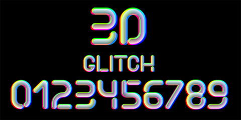 3d Glitch effect font. Numbers from 0 to 9. Trending 2021 typerface design. For music events, banner, flyer, cover design.
