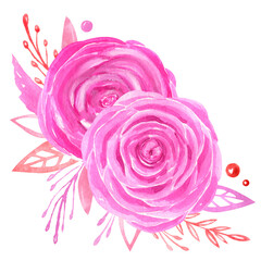 Watercolor floral arrangement clipart Hand painted pink roses wedding bouquet.