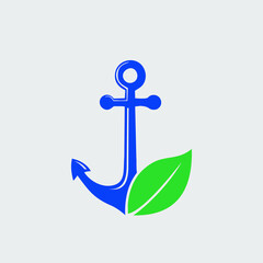 anchor with leaf  logo design creative inspirations idea