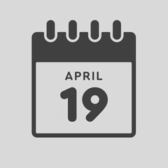 Icon day date 19 April, template calendar page