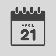 Icon day date 21 April, template calendar page