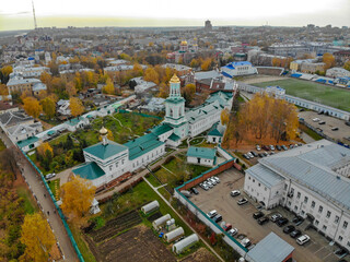 Fototapeta premium Aerial view of the Transfiguration Monastery in autumn (Kirov, Russia)