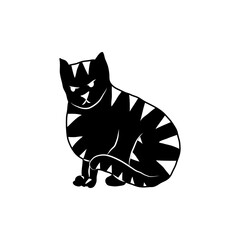 Fototapeta na wymiar Cosy hand drawn cat with decorations. Angry. Vector illustration. Editable lines. Black and white.
