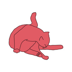 Cosy hand drawn cat. Washing. Vector illustration. Editable lines. Colored with outlines.