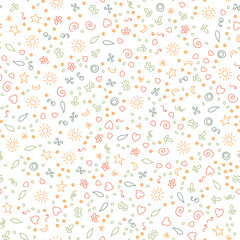 Cute shapes seamless pattern. Small elements. Colored vector illustration.