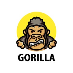 cute gorilla cartoon logo vector icon illustration