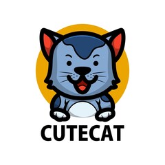 cute cat cartoon logo vector icon illustration
