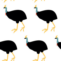 Seamless pattern with cassowary.Cute cartoon character. Australian bird
