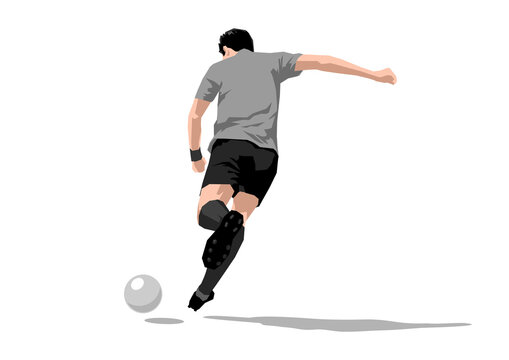 Football player free kick in action