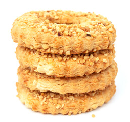 Shortbread cookies with nuts on a white