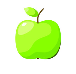 Green apple with a leaf on a white background