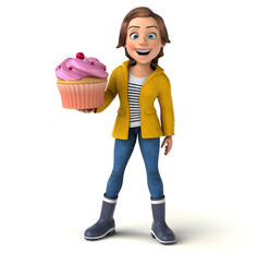 Fun 3D illustration of a cartoon teenage girl
