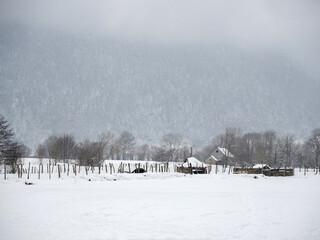 Snowy landscape in the mountains of the atlantic pyrenees