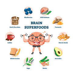 Brain superfoods as educational nutrition diet products to improve memory