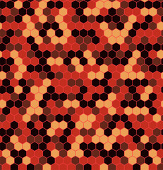 Hexagon Urban Fire Camouflage seamless patterns. Leaf cyber camo. Vector Illustration.