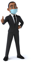 Fun 3D illustration of a black business man with a mask