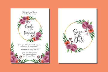 Wedding invitation frame set, floral watercolor hand drawn Rose Flower design Invitation Card Template