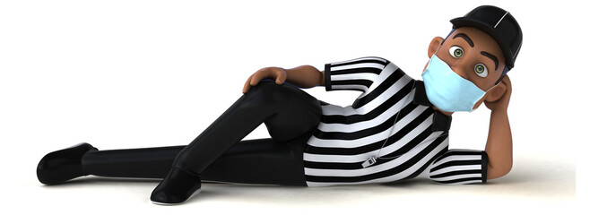 Fun 3D illustration of a black referee with a mask