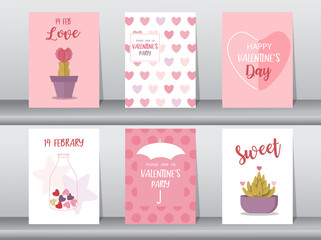 Set of Valentine's day card on cute pattern design,love,Vector illustrations