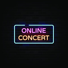 Online Concert Neon Signs Vector. Design Template Neon Style