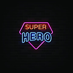 Super Hero Neon Signs Vector. 