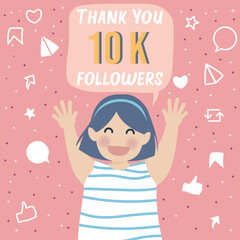 Cheerful and Grateful Cute Girl Celebrating Thank you 10k followers background