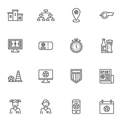 Football, soccer line icons set, outline vector symbol collection, linear style pictogram pack. Signs, logo illustration. Set includes icons as soccer game, sport news, stopwatch, calendar appointment