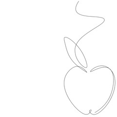 Apple on white background one line drawing, vector illustration	