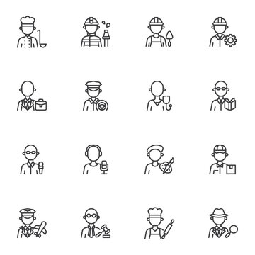 People profession line icons set, outline vector symbol collection, linear style pictogram pack. Signs, logo illustration. Set includes icons as men and women people workers, professional work uniform