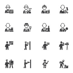 People profession and occupation vector icons set, modern solid symbol collection, filled style pictogram pack. Signs, logo illustration. Set includes icons as foreman worker, programmer, delivery man