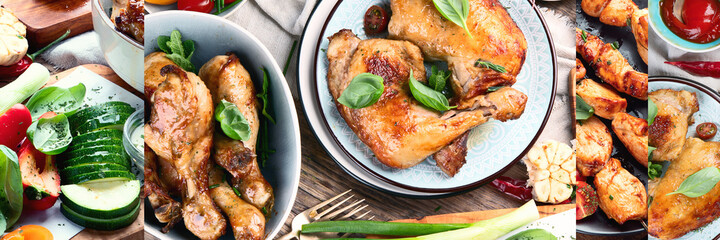 Grilled chicken legs and wings collage