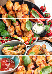 Mixed grilled chicken collage