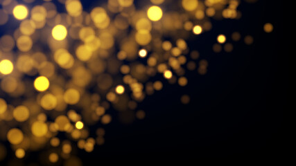 Abstract luxury background with golden glitter lights. Glowing particles on dark. Glittering effect. 